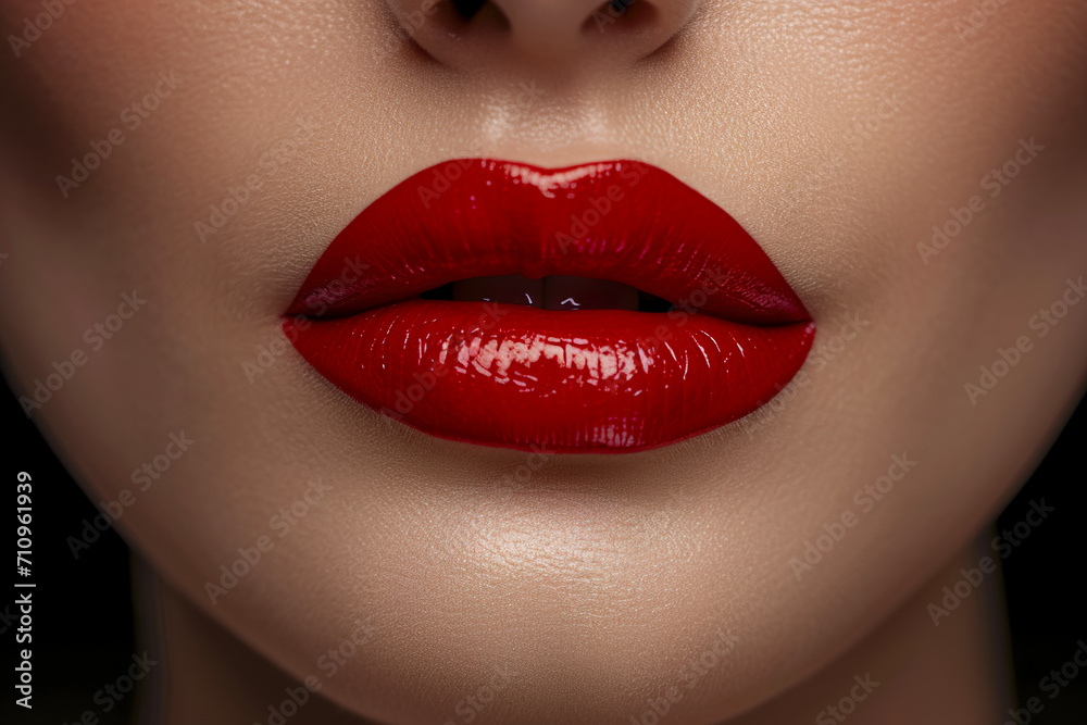 close-up of a woman lips with a bright red lipstick close-up of a woman lips with a bright red lipstick