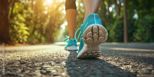Female runner's shoes on an...