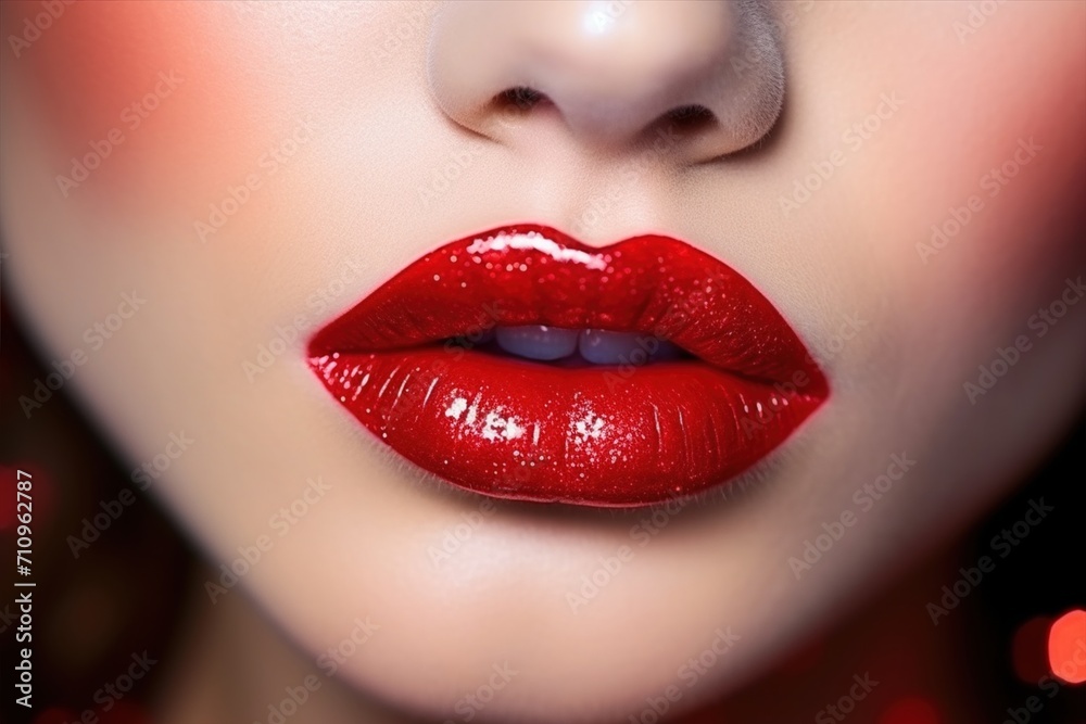 Close up red lips. Glamour makeup Close up red lips. Glamour makeup