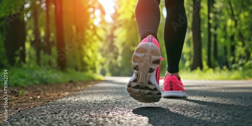 Female runner's shoes on an...