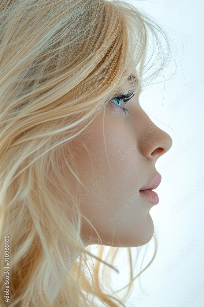 Woman profile with blonde hair on white background Woman profile with blonde hair on white background