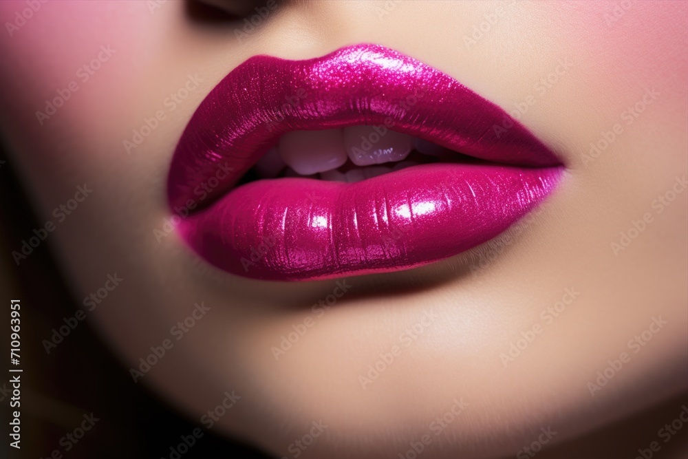Obraz premium Close up bright magenta lips. Glamour makeup