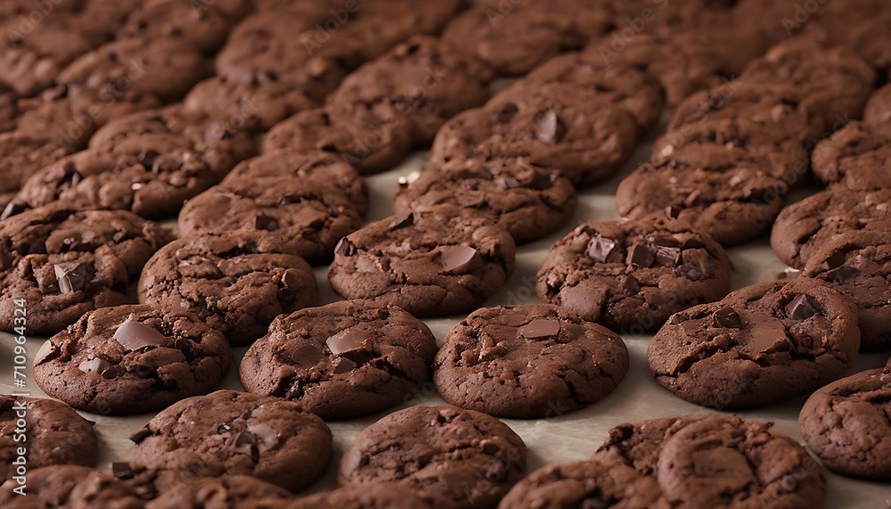 Fototapeta premium Endless Moltitude of Chocolate chip cookies on light brown background 