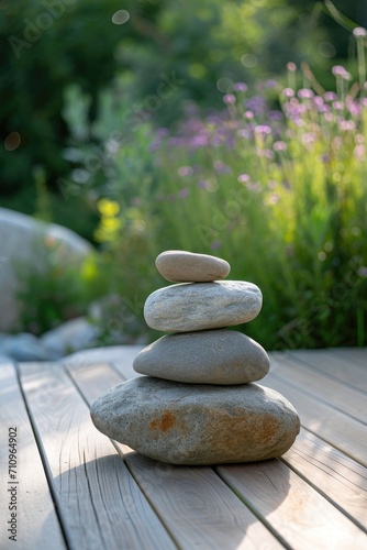 Stack of Rocks on Wooden Table