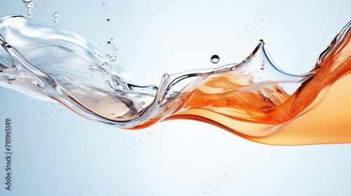A clear liquid splash is captured in a macro shot with empty space in the background