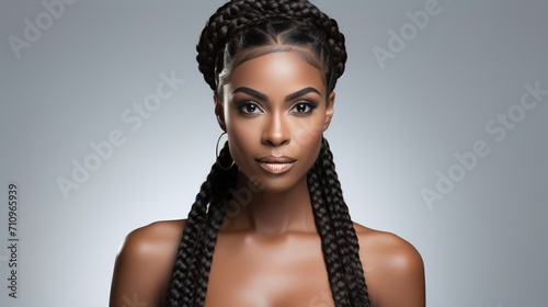 portrait of a beautiful black woman with long box braids photo
