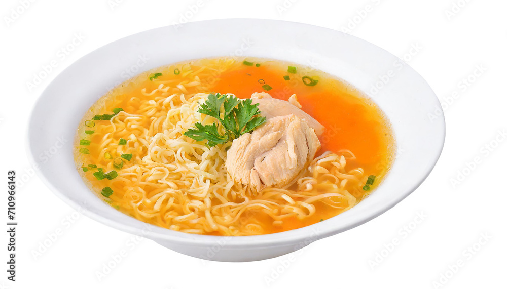 Chicken noodle soup in bowl isolated on transparent background, Chicken noodle soup in bowl isolated on transparent background,