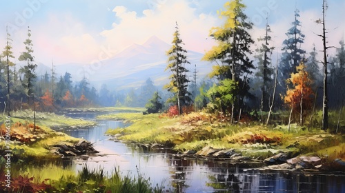 A handmade drawing of an oil painting that depicts a landscape of nature photo