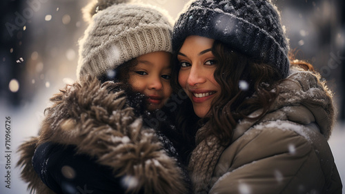 mother with little daughter in winter park