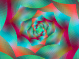 Fraktalny spiralny układ geometrycznych kształtów o chropowatej teksturze złożonej z małych kwadratów w żywej gradientowej kolorystyce