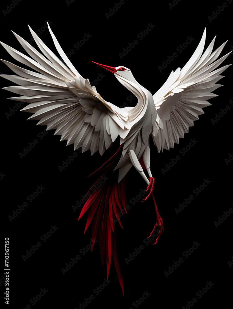 An origami crane mid-flight, morphing into real birds, in the style of transformational art created with Generative Ai An origami crane mid-flight, morphing into real birds, in the style of transformational art created with Generative Ai