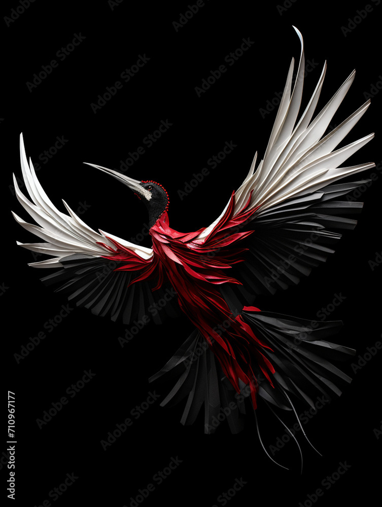 An origami crane mid-flight, morphing into real birds, in the style of transformational art created with Generative Ai An origami crane mid-flight, morphing into real birds, in the style of transformational art created with Generative Ai