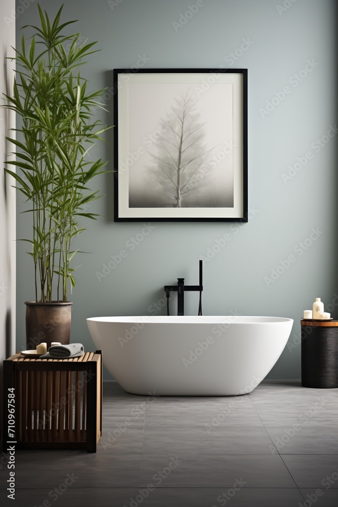 Fototapeta premium Bathroom with a large bathtub and a plant