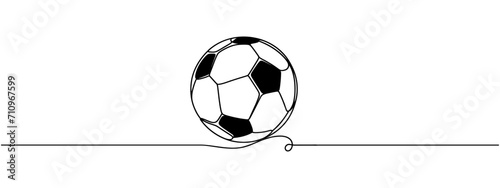 Continuous one line drawing of football ball in silhouette on a white background. Linear stylized.Minimalist.