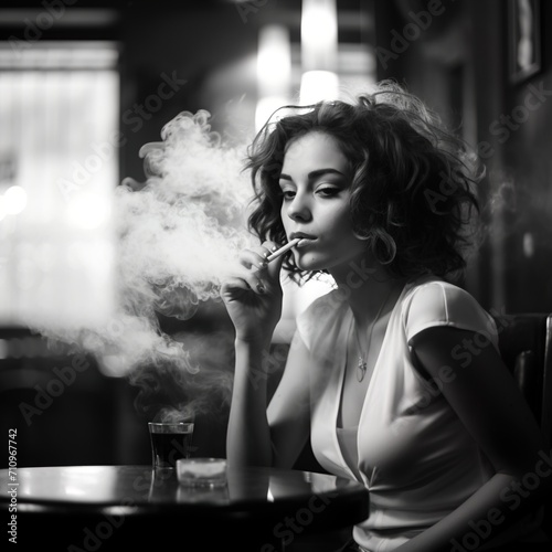 Smoking woman in a bar photo
