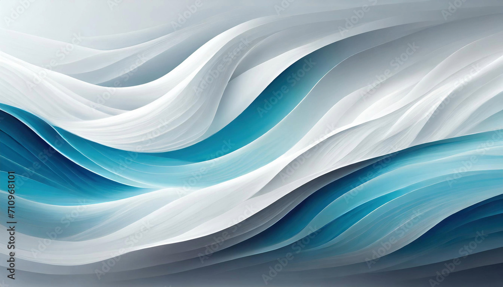 Fototapeta premium 3D Light White Background with blue waves and gradient effect; abstract wallpaper; elegant horizontal banner. abstract blue wave background