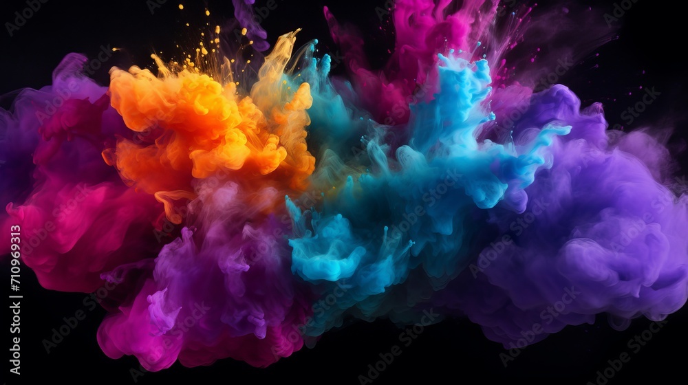 Create a colorful powder explosion on a dark surface by painting it.
