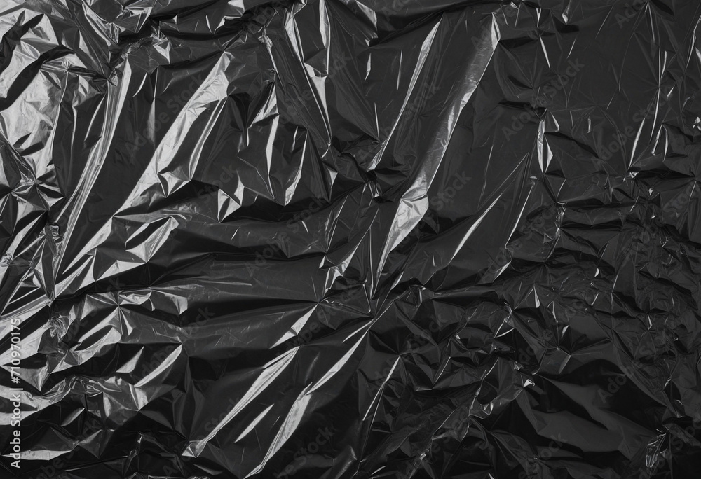 Texture of crumpled plastic wrap on a dark backdrop. Flexible packaging wallpaper. Texture of crumpled plastic wrap on a dark backdrop. Flexible packaging wallpaper.