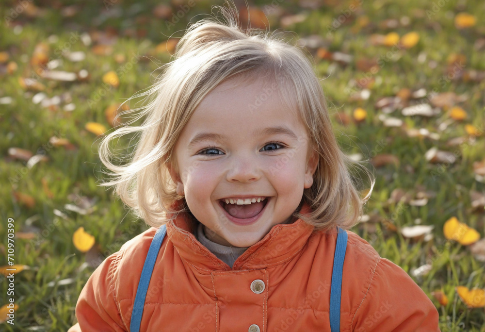 Joyful young girl laughing and playing during autumn season Joyful young girl laughing and playing during autumn season