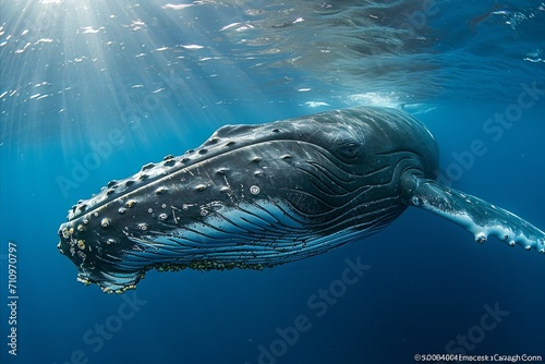 Majestic humpback whale gracefully gliding through the depths of the mesmerizing ocean waters