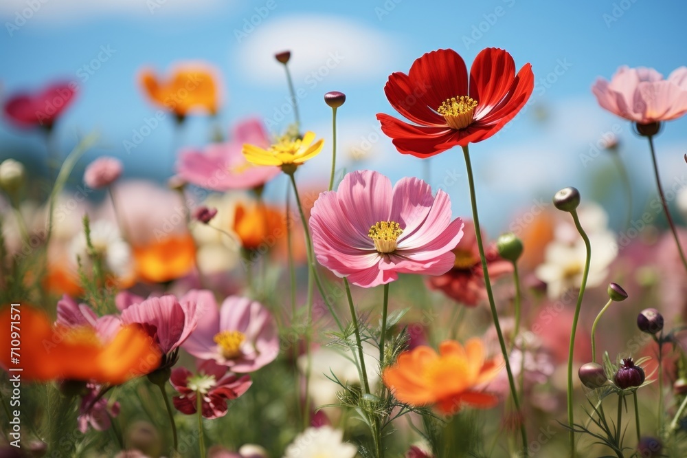 Beautiful Spring Blooming Meadows with Vibrant Flowers and Warm Sunlight for Sale on Photo Stock