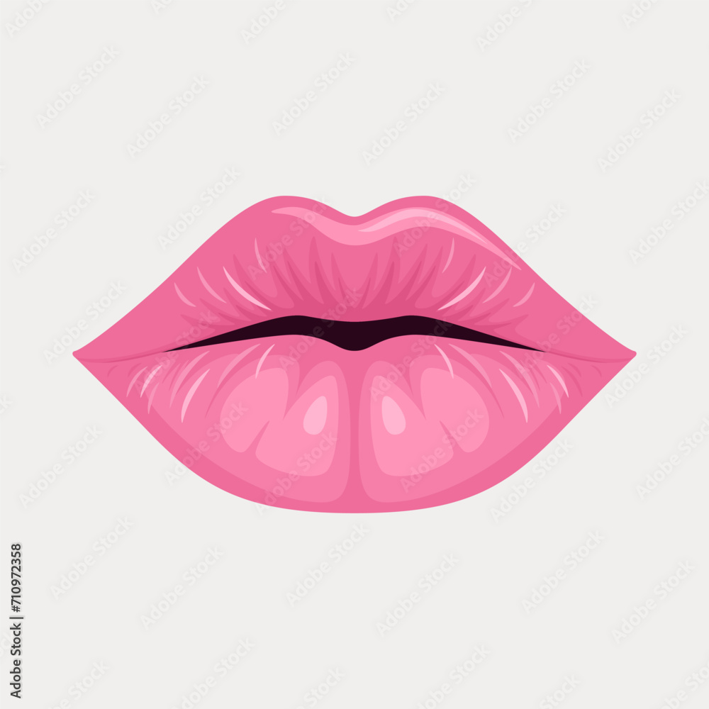 Flat Vector Pink Female Lips Icon Closeup. Woman Lips Giving Kisses. Kiss, Love, Sexy and Beauty Concept. Modern Pop Art Cartoon Comic Style, Simple Design Flat Vector Pink Female Lips Icon Closeup. Woman Lips Giving Kisses. Kiss, Love, Sexy and Beauty Concept. Modern Pop Art Cartoon Comic Style, Simple Design