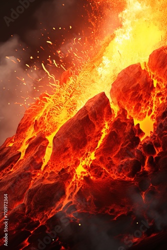 Lava Flowing Down Volcano photo