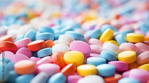 Vibrant assortment of pharmacy pills diverse medication heap for captivating medical background