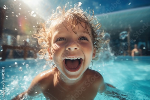 Ecstatic blonde kid having fun in the swimming pool © duyina1990