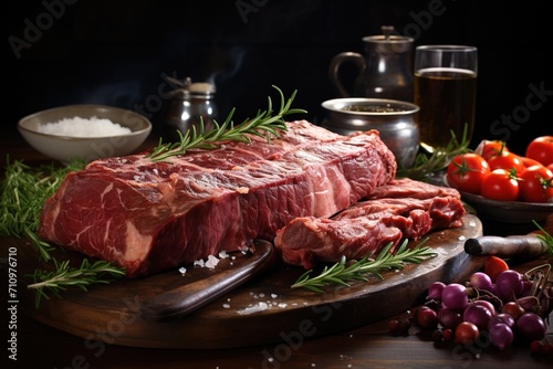 Raw beef tenderloin with rosemary and spices