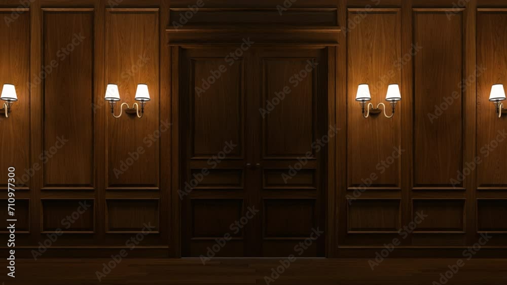 Classic doors opening to the white background. Isolated, green chroma key included, 4k