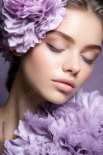 portrait of a woman Valentines makeup gentle allure purple white