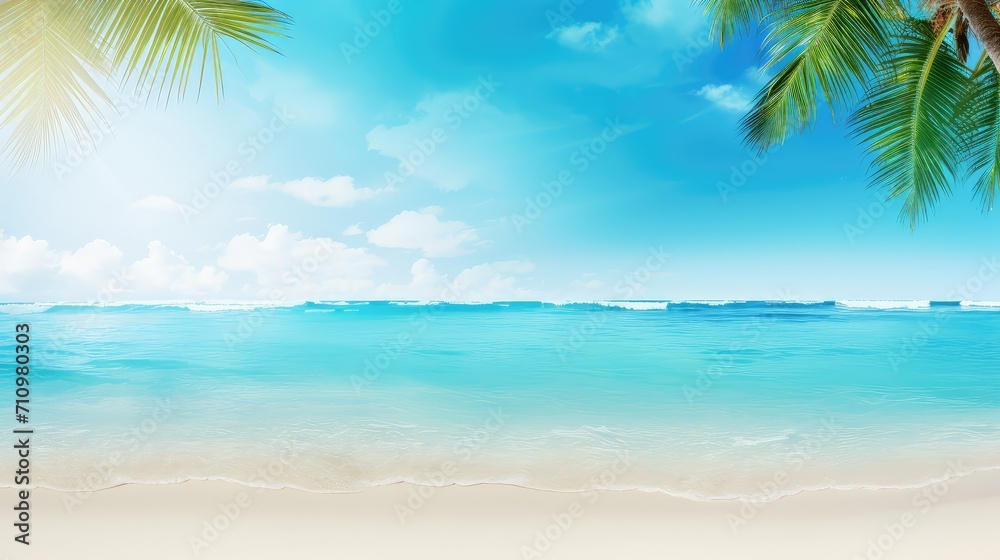 beach layout summer background illustration sun sand, ocean waves, tropical vacation beach layout summer background