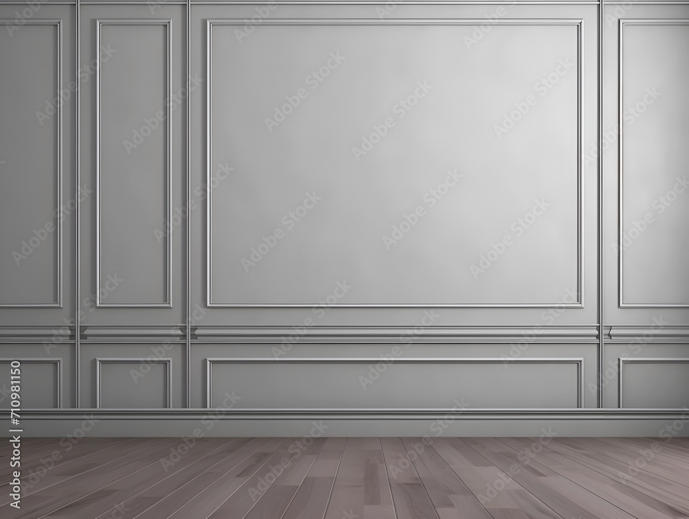 Painted Grey classic wall background with copy space. Parquet floor. Mock up room.	