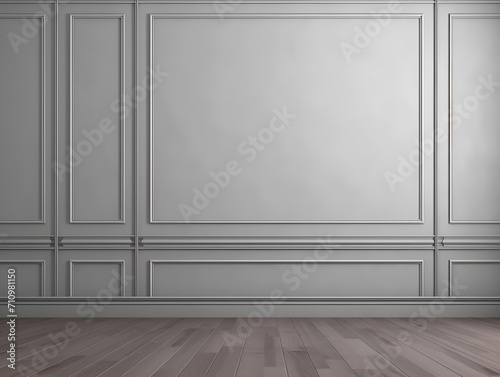 Painted Grey classic wall background with copy space. Parquet floor. Mock up room. 