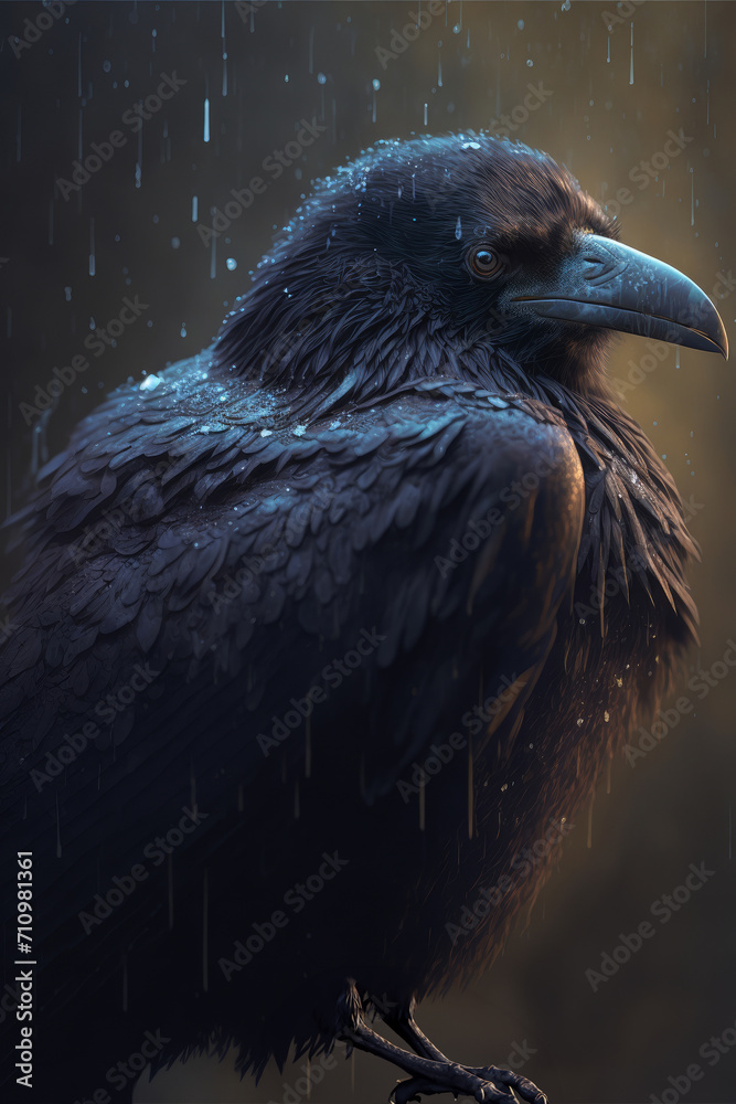 Fototapeta premium A raven in the rain. 