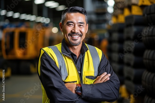 Portrait of a smiling Asian male worker in a warehouse