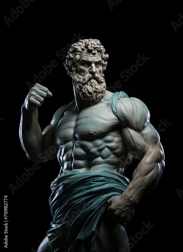 Marble sculpture of Zeus or Jupiter exhibiting the power of his muscles.