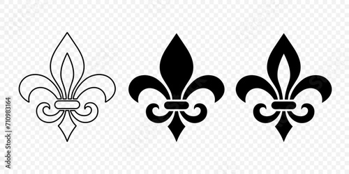 Vector Vintage White and Black Fleur De Lis Icon Set Isolated. Heraldic Lily, Retro Design Element. Vector Illustration