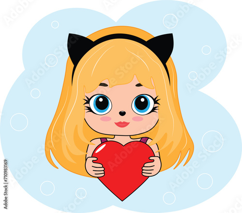 cute girl in anime style with a heart in her hands photo