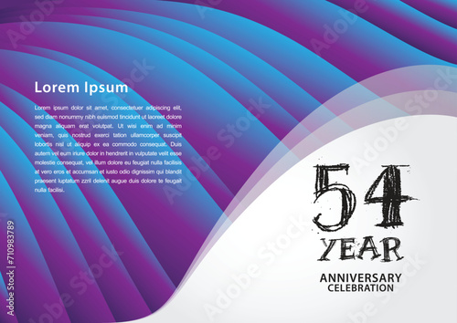 54 year anniversary celebration logotype on purple background for poster, banner, leaflet, flyer, brochure, invitations or greeting card, 54 number design, 54th Birthday invitation, anniversary logo photo