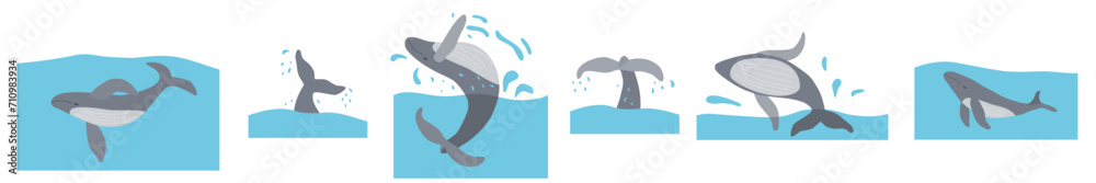 Set with whales, World Whale Day banner or card, vector illustration Set with whales, World Whale Day banner or card, vector illustration