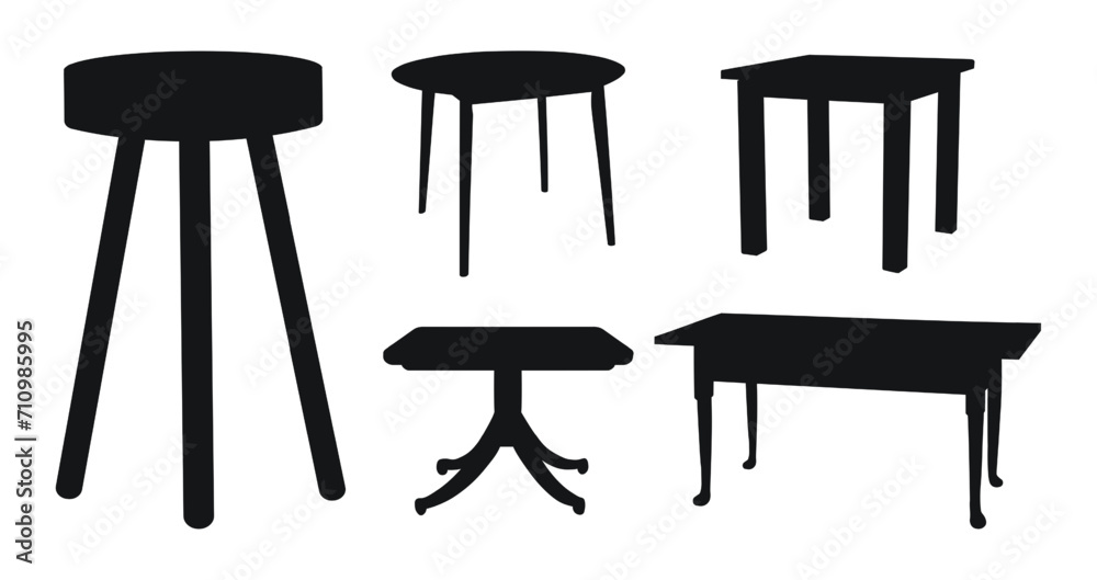 Black silhouette of a desk, dinner table, dressing table, desktop, kitchen table. Piece of furniture Black silhouette of a desk, dinner table, dressing table, desktop, kitchen table. Piece of furniture
