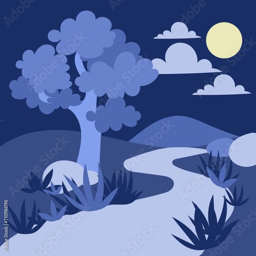 Forest and river at night