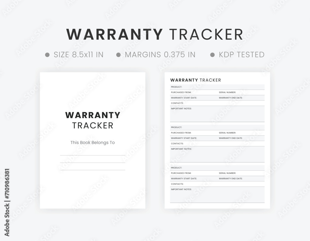Printable Warranty Tracker Template, Product Repair Maintenance Notebook