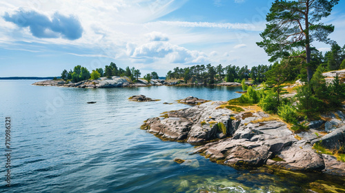 Archipelago on the Baltic Sea coast in Sweden. Generative Ai photo