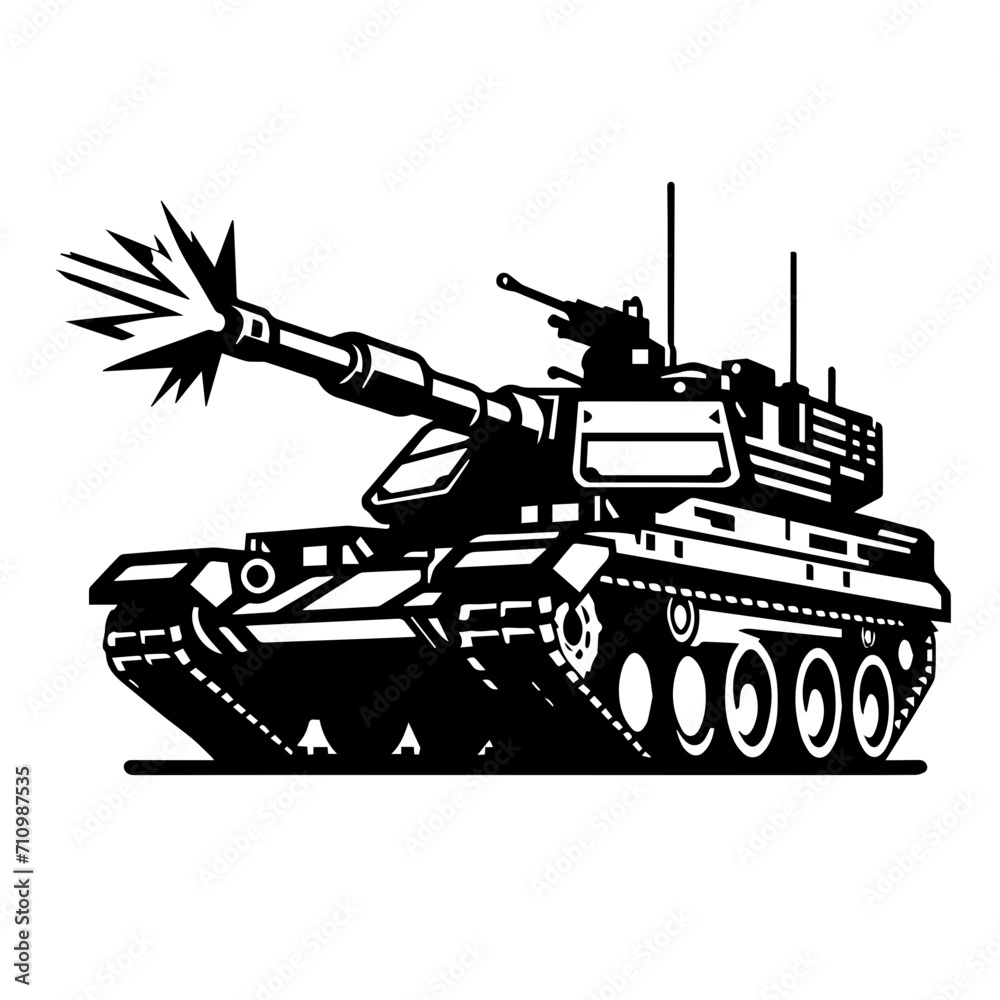 Battle Tank Firing Main Gun Vector Logo Art
