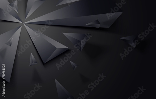 Black Triangle Piece Fall Apart. Abstract Dark Background.