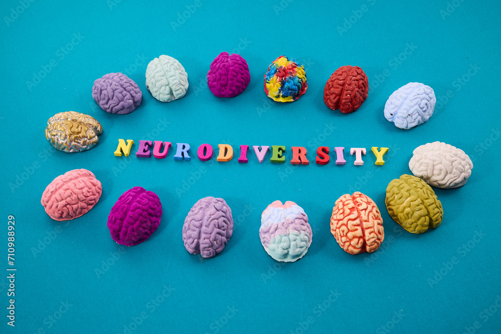 Neurodiversity concept. Multicolored figures of the brain