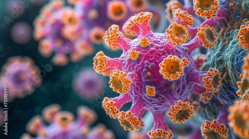 Close-up of Varicella Zoster Virus causing Chickenpox under a microscope AI Generated photo